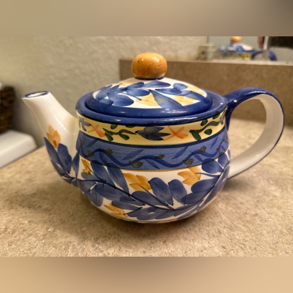 Bloom-Rite Ceramic Blue & Gold Teapot - Picture 2 of 11